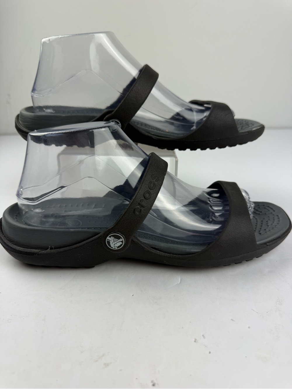 Crocs Womens 10 Cleo Sandals Double Strap Black Gray